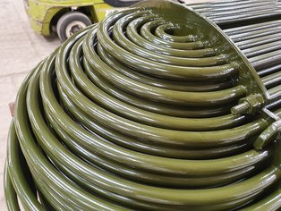 U bend section of a Tube Bundle shellside coated after assembly with Si 14 E 