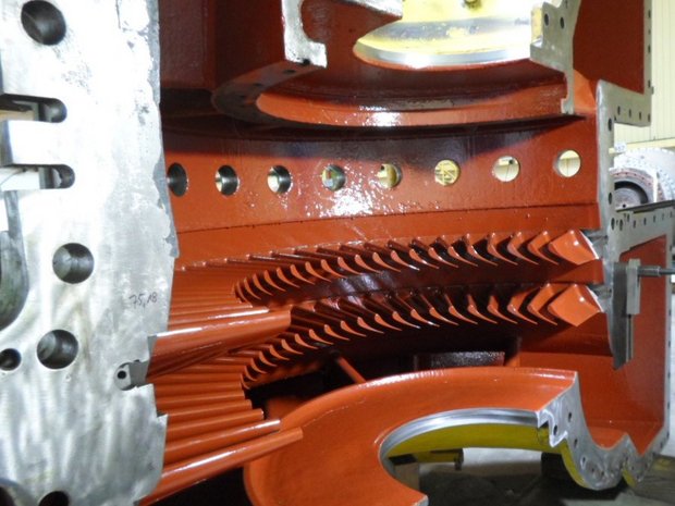Turbine Casing with installed Turbine Blades exposed to blast furnaces gas lined with Cold Cured Epoxy HR 60 Extra G, red